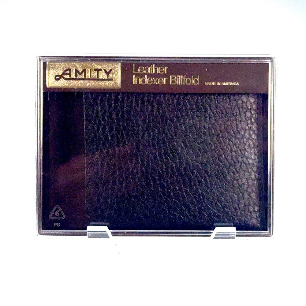 Amity Leather Indexer Bifold Wallet NWT Black Made in USA Vintage